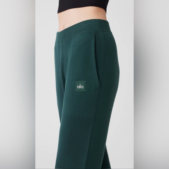 NWT Alo Yoga Knit High Waist Salana Wide Leg Pant Midnight Green Size S - Picture 3 of 16